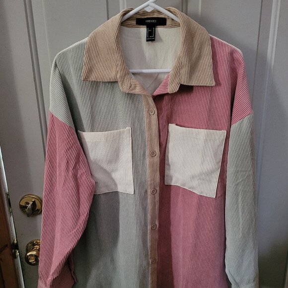Forever 21 Color Block Pink, Tan, Gray & White Corduroy Shirt Jacket Misses Med - Picture 1 of 5